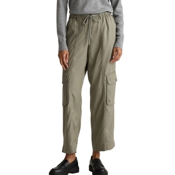 NWT Quince Vintage Wash Tencel Drawstring Cargo Pants Olive Green M Ankle Crop - Picture 3 of 12